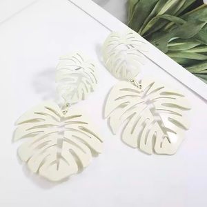 white palm leave earrings
